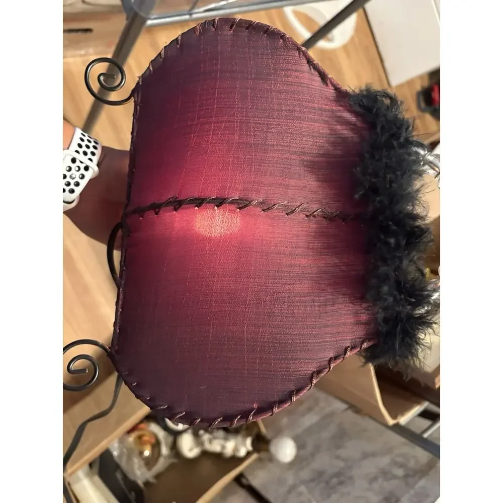 Purse Table Lamp Light Vintage Brown Faux Fur Top Beaded Handle Retro 11.5